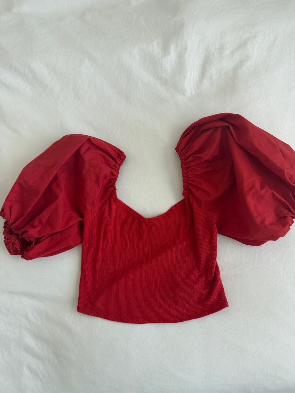 Abercrombie & Fitch Red Puff Sleeve Crop Top